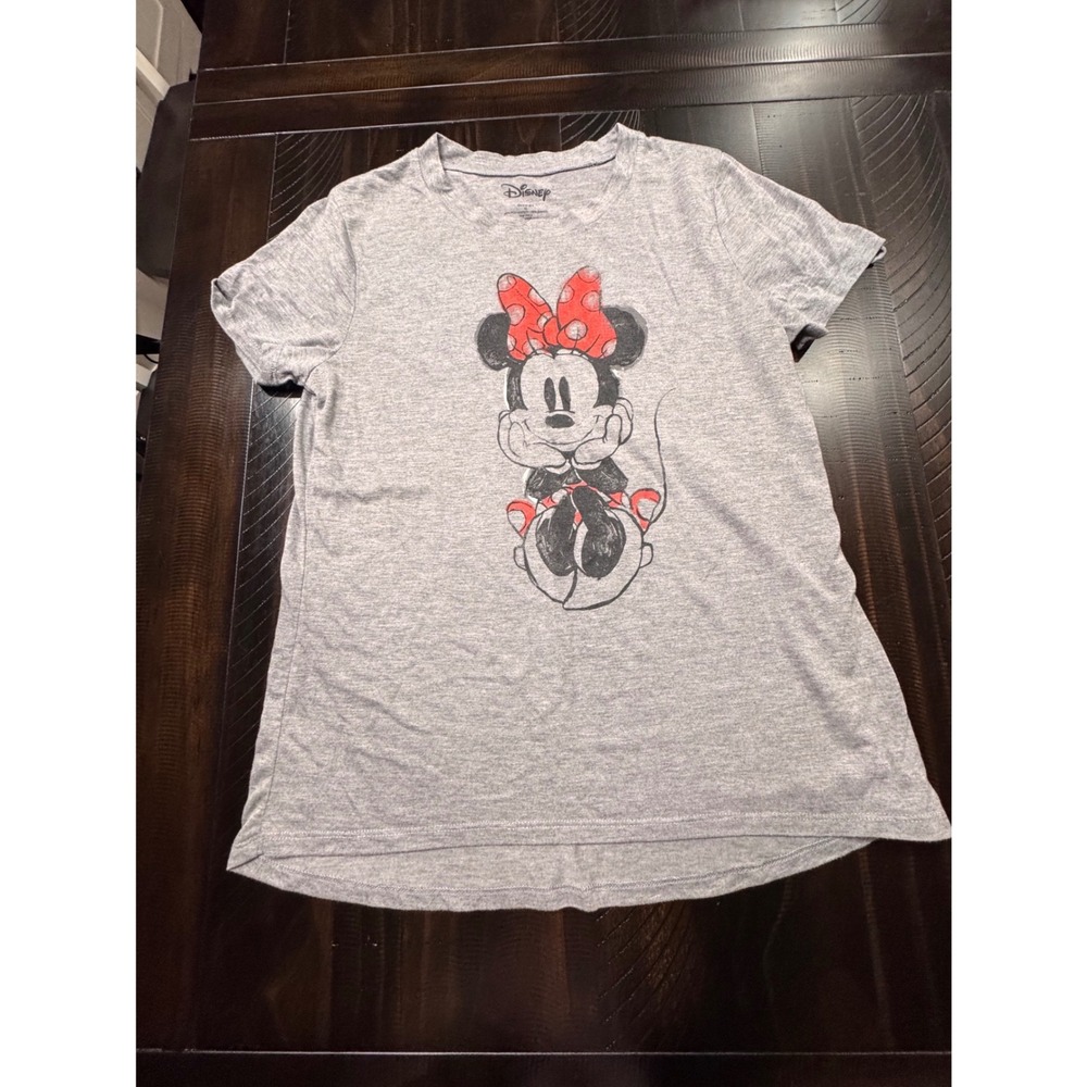 Disney Minnie Mouse Graphic T-Shirt Gray Heather Red Polka Dot Bow XL